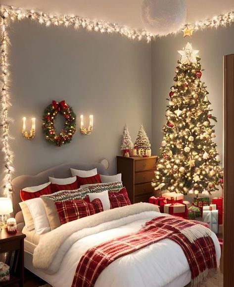 Christmas Room Inspiration, Christmas Room Ideas, Christmas Bedrooms, Holiday Bedroom Decor, Christmas Bedroom Ideas, Christmas Decor Idea, Christmas Bedroom Decor, Holiday Bedroom, Christmas Color Palette