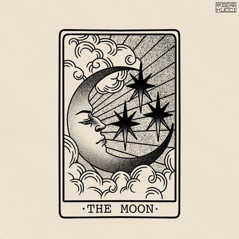 The Moon Tarot Drawing, The Moon Tarot Card Drawing, Sun And Moon Tarot Card Tattoo, Moon Tarot Card Drawing, Tarot Card Sketch, The Moon Tarot Card Tattoo, Tarot Card Drawings, Moon Tarot Card Tattoo, Tarot Drawings