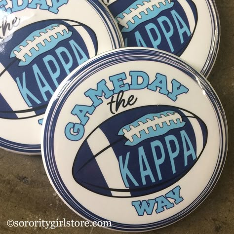 Sorority Game Day Merch, Sorority Buttons Ideas, Gameday Pins Sorority, Gameday Buttons Sorority, Game Day Pins Sorority, Sorority Game Day Buttons, Sorority Marketing Ideas, Sorority Name Tags, Sorority Parents Weekend