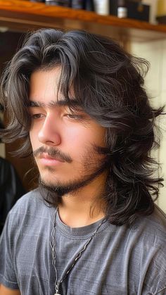 Long Flow Haircut Men, Beard With Long Hair For Men, Mexican Hairstyles Men Long, Men’s 70s Long Haircut, Long Guy Haircuts, Layers Men Hair, Long Hair Men With Beard, Wolf Haircut Men Long, Mens Long Haircut Layered