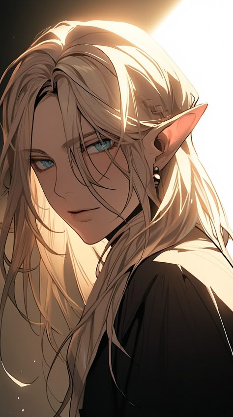 Blond Elf Male, Blonde Elf Male, Elf Male Character Design, Anime Elf Boy, Dnd High Elf, Elf Oc Male, Pregnant Elf, Winged Elf, Blonde Elf