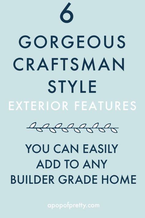 Find out which six (6) craftsman home exterior cosmetic features you can add to any typical, builder-grade suburban home to create gorgeous curb appeal, like shakes, gable trim, and a craftsman door with dentil shelf. Make any exterior renovation or upgrade worth the investment with these beautiful craftsman home exterior ideas. Craftsman Curb Appeal, Craftsman Exterior Door, Craftsman Bungalow Exterior, Home Exterior Ideas, Craftsman Home Exterior, Craftsman Style Exterior, Craftsman Remodel, Craftsman Style Doors, Craftsman Trim