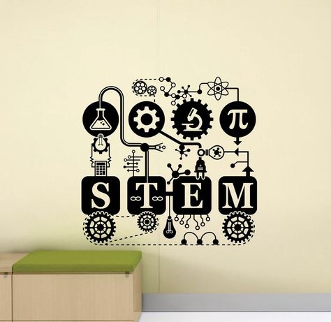 STEM Wall Decal Science Sign School Classroom Poster Education | Etsy School Classroom Interior, Stem Wall, Science Room, Classroom Interior, Lab Ideas, Office Wall Design, Stem Lab, Lab Design, School Wall Art