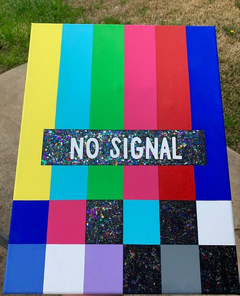 No Signal Painting Canvas, No Signal Drawing, Stop Sign Painting Ideas Trippy, Spray Paint Art Roblox Easy, Please Stand By, Please Stand By Painting, No Signal Painting, Things To Draw On Canvas, 2000s Painting