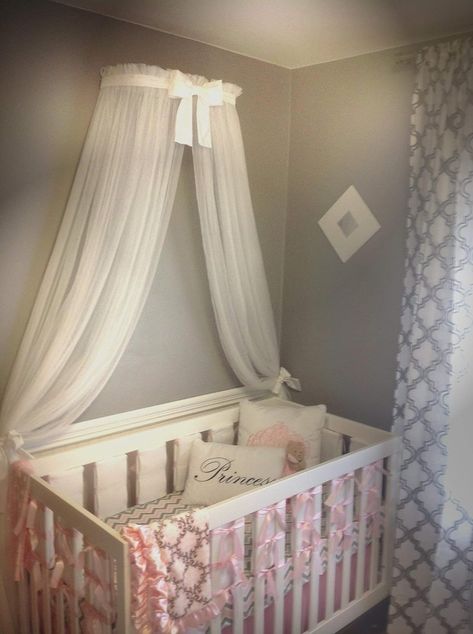 Amazon.com: Princess Bed canopy CrOwN FrEe White Sheer curtain Bow cornice coronet teester Nursery Crib custom design So Zoey Boutique SALE : Handmade Products Canopy Over Crib, Canopy Crown, Princess Bed Canopy, Princess Curtains, Tulle Canopy, Princess Canopy Bed, Princess Canopy, Light Pink Bow, Crib Nursery