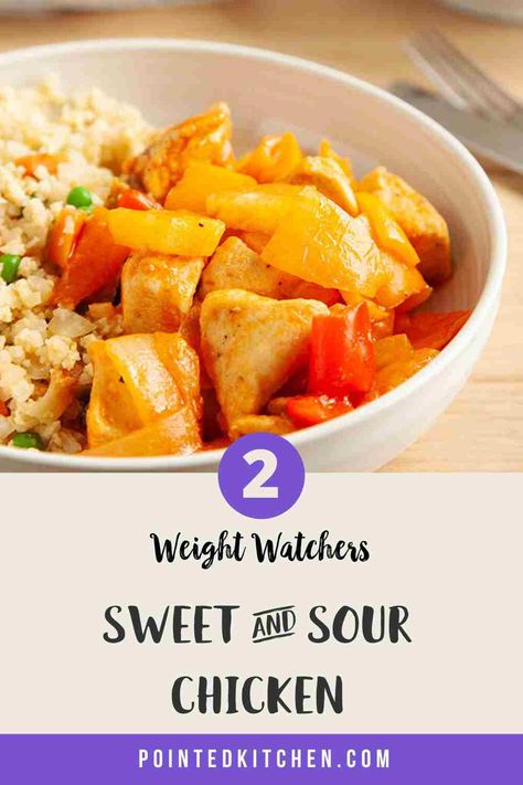 An easy to make Sweet and Sour Chicken that is just 2 SmartPoints per generous portion on Weight Watchers Blue, Purple & Freestyle plan & 3 SmartPoints on the Green plan. An easy WW dinner that is simple to make, tasty and filling! #weightwatchersrecipeswithpoints #weightwatchersfakeawayrecipes #weightwatcherschickenrecipes #wwblueplan #wwpurpleplan #wwgreenplan Ww Sweet And Sour Chicken, Purple Plan Ww Recipes, Weight Watchers Pasta Recipes, Ww 2023, Ww Green Plan, Heart Healthy Recipes Cholesterol, Weight Watchers Pasta, Best Weight Watchers Recipes, Weight Watchers Food Points