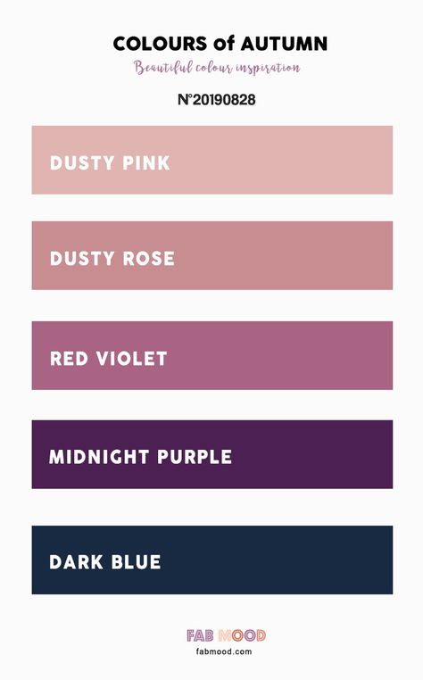 Autumn Color 2019 { Dusty Pink Dusty Rose Red Violet Dark Blue Midnight Purple } #color #colorinspiration #purple Dark Dusty Pink Bedroom, Colours That Go With Dusty Pink, Dark Dusty Pink, Dusty Pink And Mustard Bedroom, Dusty Pink And Purple Bedroom, Dusty Pink Color Scheme, Red Violet Color Palette, Dark Purple Color Palette Colour Schemes, Violet Palette Colour Schemes