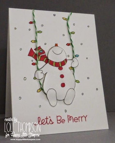 Hi everyone.  Sorry I haven't been around much lately.  We have had an amazing amount of entries on the last HLS CAS challenge, and I'v... Xmas Cards Diy, Joululahjat Diy, Snowman Christmas Card, Christmas Cards Diy, Happy Snowman, Christmas Cards Crafts, Lights Diy, Colored Lights, Snowman Cards