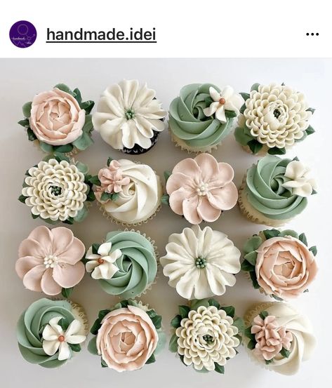 Garden Themed Treats, Sage Green And Peach Cupcakes, Floral Cupcake Designs, Boho Flower Cupcakes, Wild Flower Cupcakes Ideas, Mini Flower Cupcakes, Floral Wedding Cupcakes, New Years Cupcake Ideas, Wild Flower Cupcakes