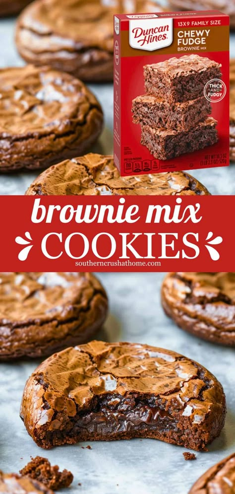 These brownie mix cookies are made with a store-bought fudge brownie mix so they are super easy to make. If you haven't used a premade baking mix to bake cookies before you don't know what you are missing. Not only does this brownie cake mix bake up chocolate cookies that are rich and moist, and Cookie Recipes Brownie, Brownie Mix Recipes, Finger Desserts, Brownie Mix Cookies, Cake Mix Cookie, Cake Mix Cookie Recipes, Fudge Brownie, Recipes Cake, C Is For Cookie