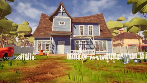 Neighbor Aesthetic, Bloxburg Family House, Sims Disney, Family House Design, Cartoon Houses, Secret Neighbor, Bloxburg Houses, Cartoon House, Hello Neighbor