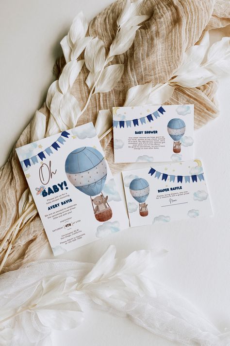 Air Balloon Baby Shower Theme, Travel Themed Baby Shower, Travel Baby Shower Theme, Printable Thank You Cards, Diaper Raffle Tickets, Printable Baby Shower Invitations, Event Themes, New Baby Boys