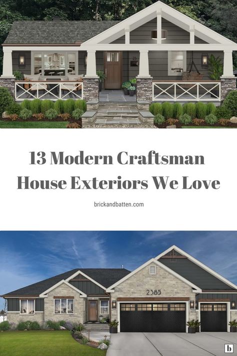 Craftsman Cottage Exterior, Modern Craftsman House Exterior, Modern Craftsman Exterior, Modern Craftsman House, Craftsman House Exterior, Modern Ranch Style Homes, Craftsman Bungalow Exterior, Craftsman House Designs, Craftsman Home Exterior