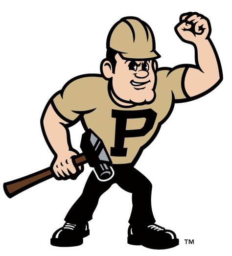 The updated version of Purdue Pete colored in old gold & black complete with the Boiler Up pose; a sledgehammer & the block style font of the letter P. Purdue Logo, Senior Jeans, Helmet Logo, The Letter P, Purdue Boilermakers, Purdue University, Word Mark Logo, Virtual Museum, Sports Logos