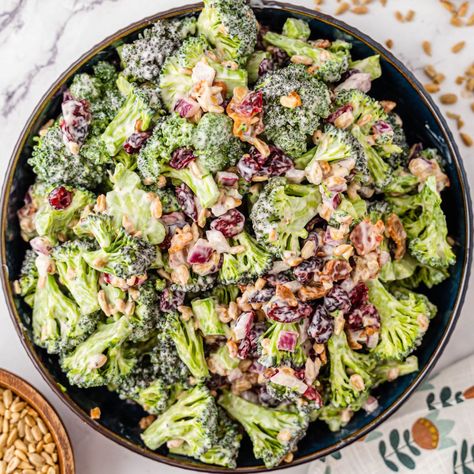 Broccoli Salad (with Cranberries) Broccoli Salad With Cranberries, Cranberry Thanksgiving, Thanksgiving Menu Ideas Side Dishes, Traditional Thanksgiving Menu, Broccoli Salad, Thanksgiving Menu, Broccoli, Cranberry, Side Dishes