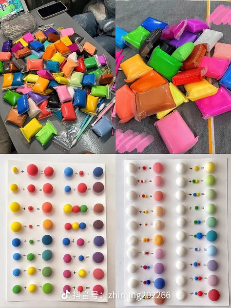 Coloured Clay Ideas, Cute Clay Things Easy, Clay Mixing Colors, Projek Mengait, Mixing Paint Colors, Foam Clay, Clay Crafts For Kids, Diy Air Dry Clay, Clay Diy Projects