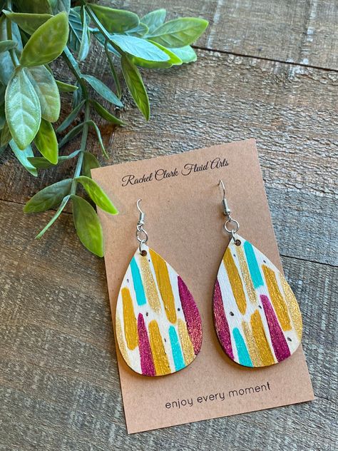 Handmade Earrings, Statement Earrings,  Colorful Earrings, Boho Chic Earrings, Unique Earring, Wood Earrings, Hand Painted, Best Friend Gift Diy Wood Earrings, Hand Painted Earrings Wood, Jewelry 101, Painting Earrings, Joy Christmas Card, Christmas Diy Wood, Diy Jewelry To Sell, Rachel Clark, Floral Nursery Decor