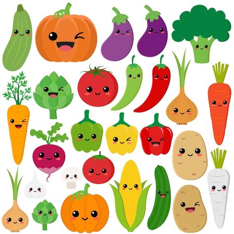 Kids Vegetable Garden, Sunflower Drawing Easy, Kawaii Vegetables, Drawing Easy Step By Step, Vegetable Drawing, Vegetable Decoration, Arte Aesthetic, Vegetable Cartoon, Kids Vegetables