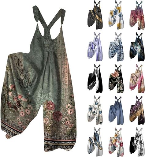 Amazon.com: Overalls For Women 2024 Summer Fashion Baggy Boho Sleeveless Harem Jumpsuit Overalls Vintage African Romper Palazzo Pants Plus Size Long Bib Pant Trendy Gypsy Hippie Clothes(B-Dark Green,X-Large) : Clothing, Shoes & Jewelry Size 28 Plus Size Fashion, 70s Jumpsuits For Women, Plus Size Boho Clothing, Plus Size Hippie Fashion, Boho Hippie Outfits, Overalls Loose, Overalls Baggy, Hippy Clothing, African Pants