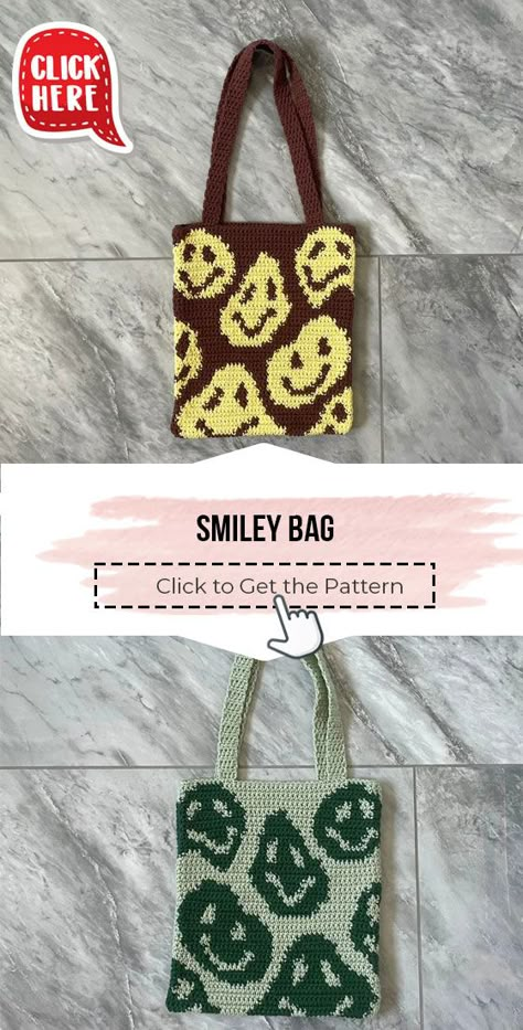 crochet SMILEY BAG easy pattern - Easy Crochet BAG Pattern for Beginners. Click to Get the Pattern #BAG #crochetpattern #crochet via @shareapattern.com Smiley Bag Crochet Pattern, Crochet Bag For Yarn, Crochet Bag Graph, Crochet Cute Bag Pattern, Tapestry Crochet Bag Pattern, Smiley Crochet Bag, Smiley Crochet Pattern, Tote Bag Pattern Crochet, Crochet Tapestry Bag Pattern Free