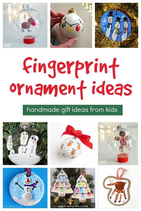 Fingerprint Ornament Ideas for Kids to make this Christmas to share with loved ones. Christmas Ornaments For Kids To Make With Fingerprints, Christmas Ornament Fingerprint, Fingerprint Ornaments For Kids To Make, Finger Print Ornaments Diy, Snowmen Fingerprint Ornament, Fingerprint Christmas Ornaments Kids, Handprint On Ornament Kids, Finger Print Ornament Ideas, Handmade Baby Christmas Ornaments