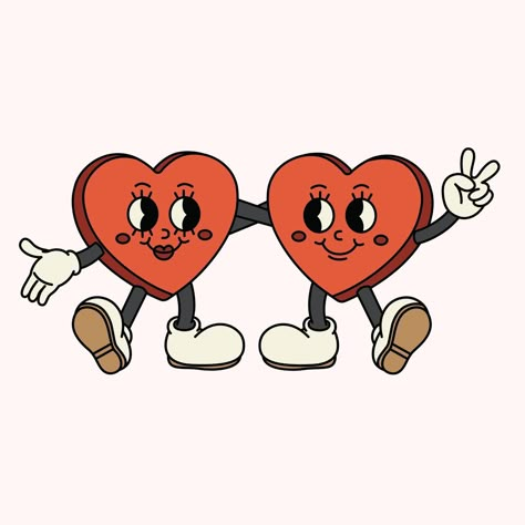 Retro Heart Cartoon, Heart Cartoon Drawing, Cute Valentines Doodles, Make A Paper Flower, Cards Ideas Handmade, Cartoon Hearts, Valentines Tshirt, Valentine Cartoon, Heart Cartoon