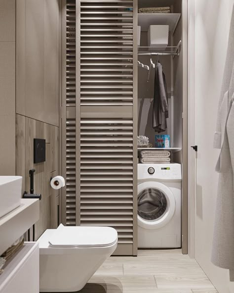 30 Smart Bathroom Design Ideas With Washing Machine - Engineering Discoveries Sink Organization Bathroom, Laundry Bathroom Combo, Small Utility Room, Curtains Living Room Modern, Partition Designs, Sink Organization, Modern Style Bedroom, Laundry Room Closet, Laundry Room Layouts