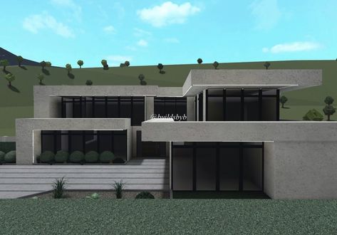 Bloxburg House Inspo Exterior Modern, Bloxburg Modern Exterior Ideas, Modern Room Ideas Bloxburg, Bloxburg House Ideas Modern Exterior, Modern Bloxburg House Ideas Exterior Layout, Roblox Bloxburg Modern House, Bloxburg House Morden, 1 Story Modern House Bloxburg, Modern Blocksburg House