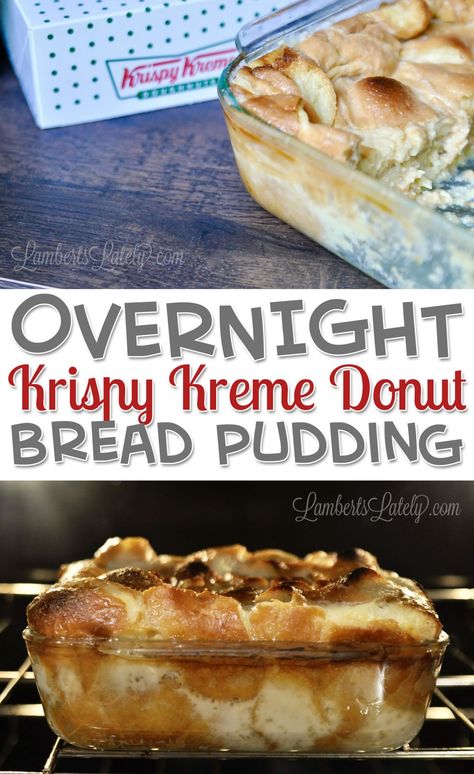 Overnight Krispy Kreme Donut Bread Pudding features leftover donuts baked in a rich custard to make a delicious breakfast or brunch dessert! This easy recipe puts a homemade twist on classic doughnuts. Krispy Kreme Bread Pudding, Doughnuts Baked, Donut Bread Pudding, Donut Bread, Bread Pudding Recipes, Delicious Breakfast Casserole, Brunch Dessert, Krispy Kreme Donuts, Brunch Desserts