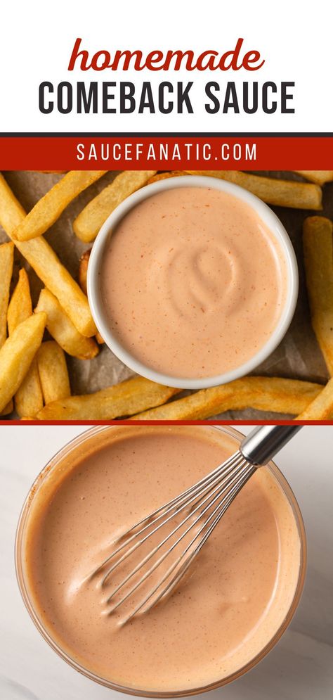 Comeback Sauce is a flavorful dipping sauce that's perfect for chicken fingers or other fried finger foods. Kebab Sauce, French Fry Sauce, Steak Fingers, Creamy Sauces, Creamy Dipping Sauce, Condiments Recipes, Chicken Finger Recipes, Comeback Sauce, Dipping Sauces For Chicken