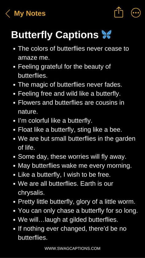 Flutter into serenity with our enchanting collection of Butterfly Captions for that Floating Vibe! Let your spirit soar as you embrace the delicate beauty and effortless grace of these ethereal creatures. Perfect for capturing those moments of lightness and tranquility, these captions will add a touch of magic to your posts. Embrace the floaty feeling and spread your wings with our whimsical selection! Content Captions, Memories Caption, Lovely Captions, Beautiful Captions, Photography Hashtags, Of Captions, Good Insta Captions, Ig Captions, Caption Ideas