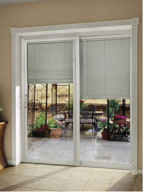 JELD-WEN Premium Series Vinyl Internal Blinds Sliding Patio Door at Menards® Door With Blinds, Sliding Door Shutters, Door Window Coverings, Glass Door Window Treatments, Patio Door Window Treatments, Glass Door Coverings, Sliding Glass Door Window Treatments, Patio Door Coverings, Double Patio Doors