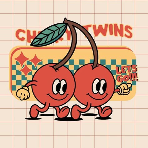 Retro Cartoon Characters, Retro Character Design, Cherry Logo, Retro Mascot, Logos Retro, Fruit Cartoon, Logos Vintage, Wallpaper Retro, Abstract Face Art