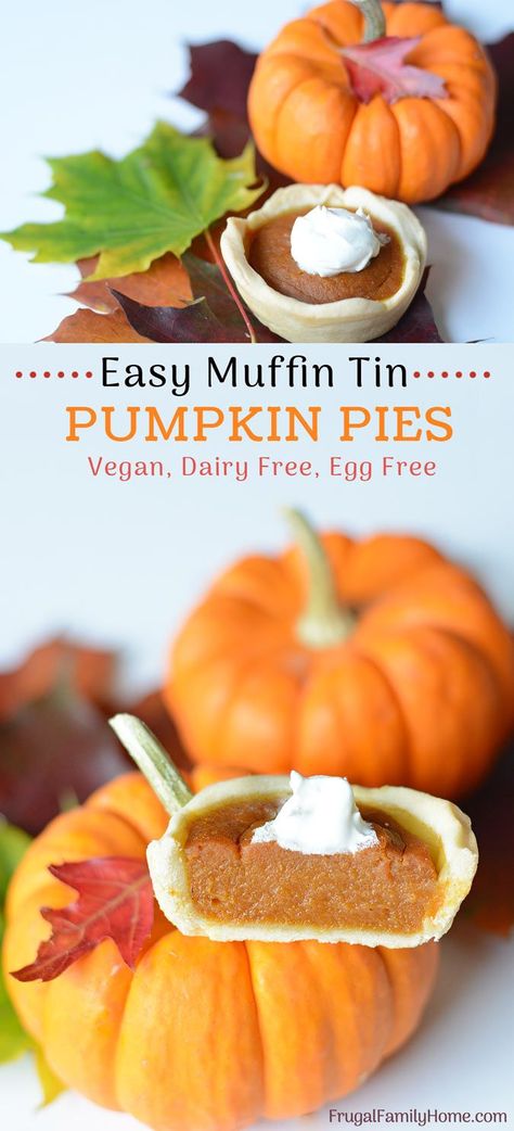 Mini Dog Pumpkin Pies, Mini Vegan Pumpkin Pies, Vegan Mini Pumpkin Pies, Dairy Free Mini Pumpkin Pies, Cookies To Give As Gifts, Egg Free Muffins, Pie Pumpkins, Dairy Free Pumpkin Pie, Pumpkin Pie From Scratch