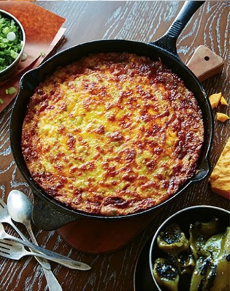 How To Make Green-Chile Corn Pudding - Best Recipe | Charleston Magazine Meals For Cold Weather, Green Chile Corn, Corn Pudding Recipe, Cheese Cornbread, Hatch Green Chili, Charleston Food, Granulated Garlic, Bbq Tips, Corn Pudding