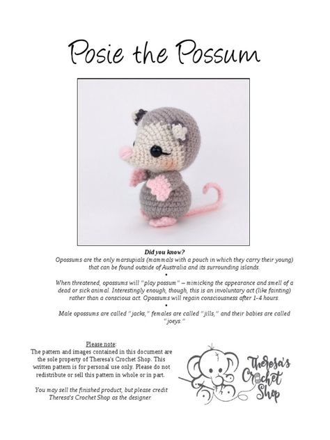 Chucky Free Crochet Pattern, Crochet Opossum Amigurumi Free Pattern, Crochet Amigurumi Possum Free Pattern, Crochet Opposum Pattern Free, Possum Crochet Pattern Free, Opossum Crochet Pattern Free, Crochet Possum Free Pattern, Possum Crochet Pattern, Crochet Possum