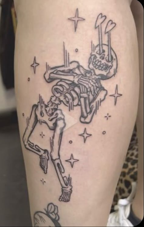 Intimate Area Tattoos, Skull Lava Lamp Tattoo, Girly Goth Tattoo Ideas, Trash Style Tattoo, Free Hand Tattoo Ideas, As Above So Below Knee Tattoo, Cute Scary Tattoos, Batt Tattoos, Girly Goth Tattoo