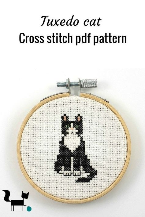 Tuxedo Cat Cross Stitch Pattern, Tuxedo Cat Cross Stitch, Small Counted Cross Stitch Patterns Free, Tuxedo Cat Embroidery, Tiny Cat Cross Stitch, Cat Stitch Pattern, Cute Cat Cross Stitch Pattern, Cat Christmas Cross Stitch, Cross Stitching Ideas