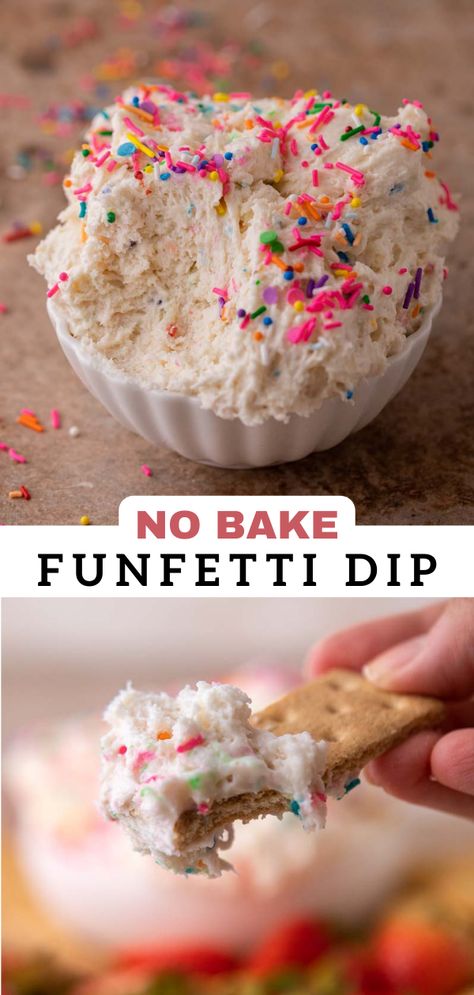 Cool Whip And Cream Cheese, Funfetti Dip Recipe, Cake Mix Dip, Cake Dip Recipe, Funfetti Dip, Dunkaroo Dip, Easy Dessert Dips, Cake Batter Dip, Whipped Cream Desserts