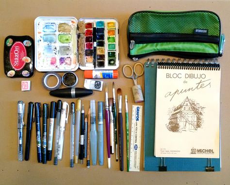 Sketching Supplies, Plein Air Watercolor, Travel Art Kit, Sketching Tools, Watercolor Supplies, Watercolor Kit, Travel Painting, Travel Sketches, Watercolor Palette