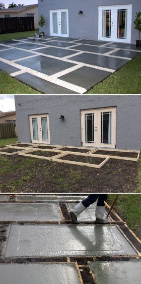 This is an easy and very cost-effective way to get the look of new kitchen cabinets. We have the step-by-step tutorial. Design Per Patio, Concrete Patios, Gravel Patio, Pergola Ideas, Concrete Pavers, Yard Project, Poured Concrete, Back Yard Ideas, Outside Ideas