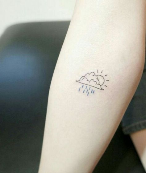 Rain Sun Tattoo, Storm And Sun Tattoo, Sun And Rain Cloud Tattoo, Small Rain Cloud Tattoo, Sun Rain Tattoo, Rain And Sun Tattoo, Sun And Rain Tattoo, Rain Tattoo Ideas, Rain Tattoos