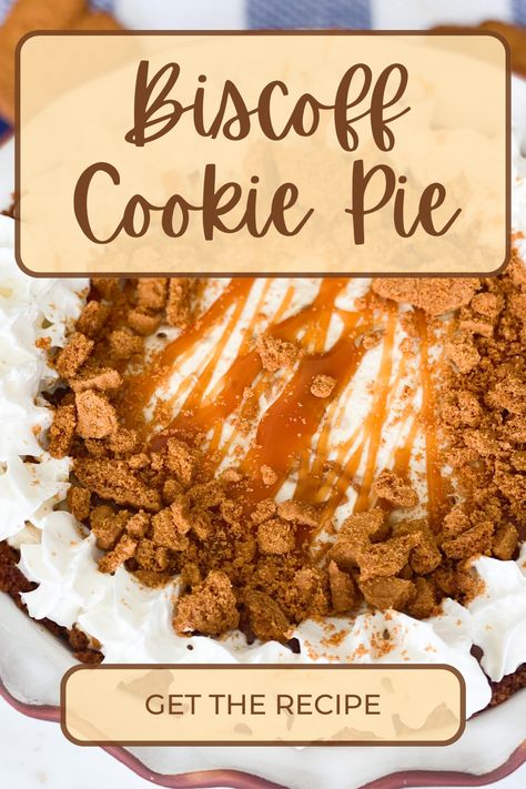 This Biscoff Cookie Pie is what dreams are made of! Biscoff cookie crust, cookie butter, whipped cookie butter crunch filling, salted caramel, whipped cream, and more Biscoff cookies! Can you say heaven? This Biscoff Cookie Pie is the ultimate Biscoff and cookie indulgence. You are guaranteed to fall in love at first bite! Make it with me! Butter Cookie Pie Crust, Biscoff Banana Cream Pie, Dessert Using Biscoff Cookies, Biscoff Cream Pie, Biscoff Cookie Crust Recipe, Biscoff Cookie Butter Pie, Biscoff Cookies Desserts, Cookie Butter Pie Recipes, Biscoff Pie Recipes