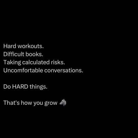 Growth demands discomfort. Hard workouts break down muscles so they come back stronger. Difficult books force your brain to stretch. Calculated risks teach you how to play at a higher level. Uncomfortable conversations shatter the lies you’ve been telling yourself. You don’t grow by staying comfortable. Doing easy things leads to mediocrity. The only way to become better is to push yourself where it hurts, because that’s where your limits are. Embrace the grind. Seek the challe... Uncomfortable Conversations, Brains Quote, Life Management, Life Vision Board, Push Yourself, Difficult Conversations, Become Better, Baddie Tips, Doing Me Quotes