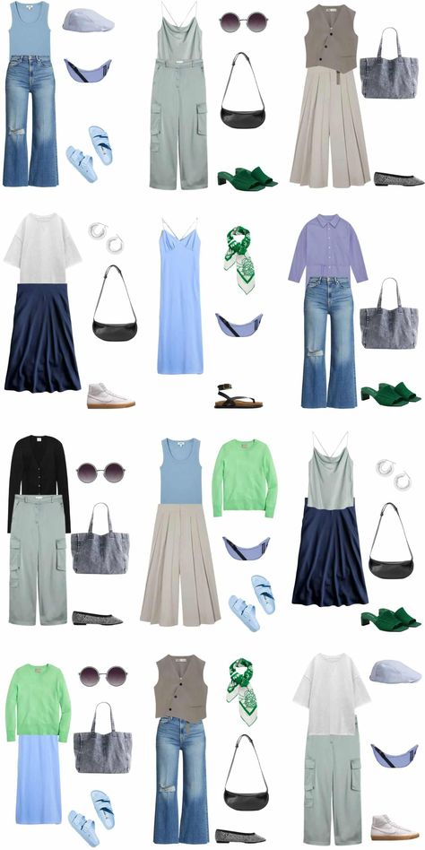 A 12 Piece Cool Palette Summer Capsule Wardrobe - livelovesara Light Summer Clothes, Color Analysis Summer, Cool Summer Palette, Light Summer Color Palette, Palette Summer, Colorful Summer Outfits, Summer/fall Outfits, Soft Summer Palette, Soft Summer Color Palette