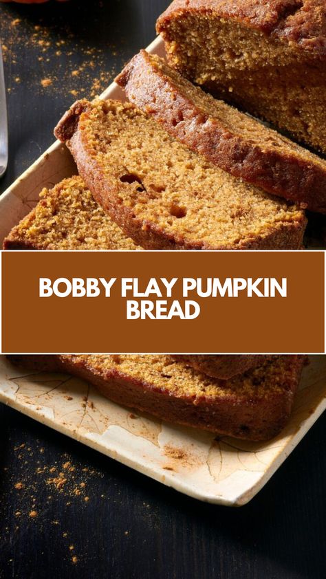 Bobby Flay’s Pumpkin Bread recipe uses simple ingredients like flour, spices, butter, sugar, eggs, and canned pumpkin. It takes about 70 minutes to bake and serves 2 loaves. Canned Pumpkin Bread Recipe, Bobby Flay Pumpkin Bread, Easy Pumpkin Bread Recipe, Best Pumpkin Bread Recipe, Canned Pumpkin Recipes, Pumpkin Puree Recipes, Pumpkin Spice Bread, Bobby Flay Recipes, Pumpkin Bread Easy