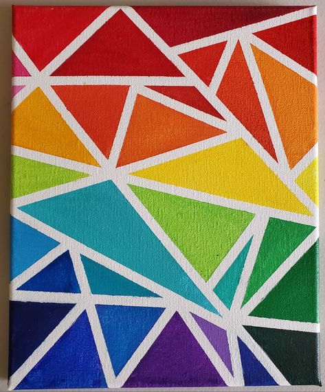 Made with acrylic on 8x12 canvas. Triangles made with masking tape Paint And Tape Art, Triangle Art Geometric, Masking Tape Paintings, Masking Tape Canvas Painting, Geometric Tape Art, Geometric Art Triangles, Triangle Canvas Art, Canvas Painting With Tape Ideas, Masking Tape Painting Ideas