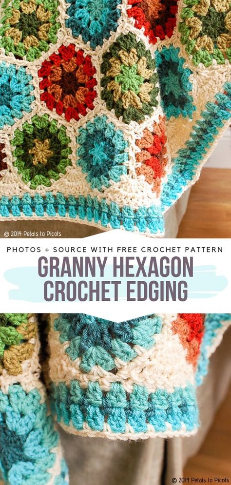 Stunning Crochet Blanket Edgings – Free Patterns Crochet Border For Hexagon Blanket, Hexagon Crochet Afghan, Crochet Blanket Edgings, Crochet Vintage Blanket, Hexagon Crochet Blanket Pattern, Crochet Blanket Edges Ideas, Crochet Blanket Edging Free Pattern, Hexagon Crochet Blanket, Crochet Blanket Borders