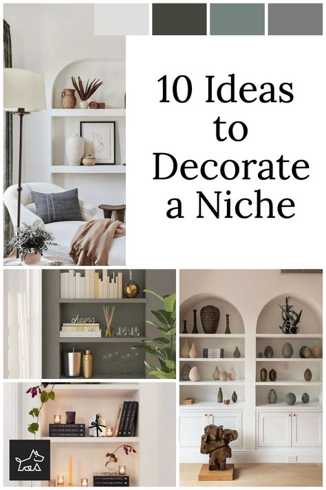 Decorate your niche with flair using our 10 creative ideas. Turn it into a mini art gallery by displaying framed paintings or photographs. Install floating shelves to showcase books, plants, or unique trinkets. For a dramatic effect, backlight the niche with LED strip lighting. Paint the inside of the niche in a bold color or use wallpaper to create a focal point. For a serene vibe, place a Buddha statue or a small water feature inside. Floating Shelves Wallpaper, Inset Wall Niche, Buddha Display Home Decor, Decorate A Niche In A Wall, High Ceiling Wall Niche Decorating Ideas, Shallow Wall Niche Ideas, Bedroom Niche Ideas, Decorating Niches In Wall, Large Niche Decor Ideas