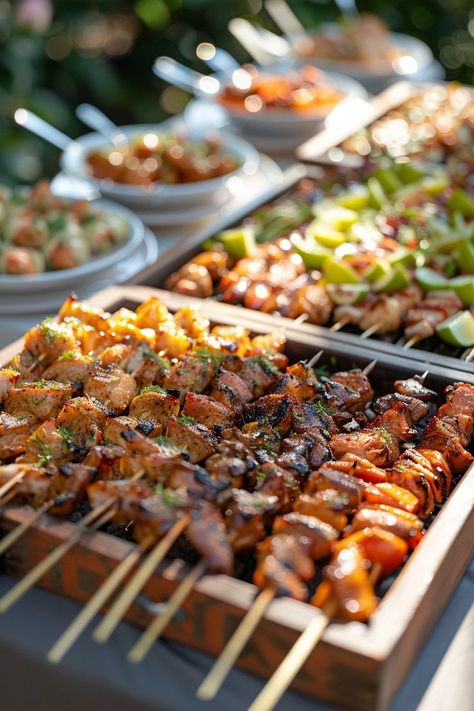 Wedding Bbq Food Ideas, Bbq Wedding Reception Food Ideas, Barbecue Catering Ideas, Bbq Dinner Party Ideas, Bbq Event Ideas, Whole Pig Roast Wedding, Backyard Party Menu Ideas, Bbq Layout Ideas, Wedding Entree Ideas